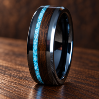 Bague de mariage pour homme en acier inoxydable noir avec incrustation de turquoise et bois naturel, vente en gros JLM, bijoux d'usine