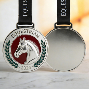 Médaille de récompense équestre personnalisée en alliage de zinc moulé sous pression, plaquée argent, émail souple, pour concours d'équitation - Product Image 2