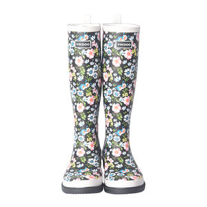 VIKDOO Petites bottes <span class=keywords><strong>de</strong></span> <span class=keywords><strong>pluie</strong></span> à fleurs grises pour femmes - Product Image 1