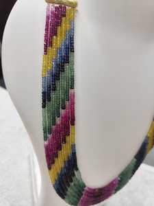 KD GEMS & JEWELLERY Collier en pierres à 7 couches avec perles facettées en saphirs multicolores (jaune, violet, vert, bleu) pour la fabrication de bijoux - Product Image 2