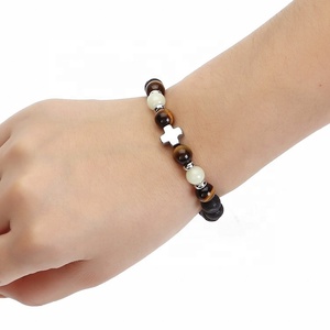 Nouvelle mode 2022 perle d'oeil <span class=keywords><strong>de</strong></span> tigre faite à la main <span class=keywords><strong>pierre</strong></span> <span class=keywords><strong>de</strong></span> <span class=keywords><strong>lave</strong></span> <span class=keywords><strong>noire</strong></span> perlé lumineux hématite Bracelets croisés - Product Image 2
