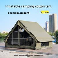 Tente de glamping en coton de 12 m² avec auvent, piquets et installation rapide pour la famille, tente gonflable pour le camping en plein air