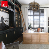 Ensemble de rangement de luxe Alland Tall Base Storage, meuble mural en bois, armoire de bureau avec bibliothèque intégrée, armoire à échelle roulante