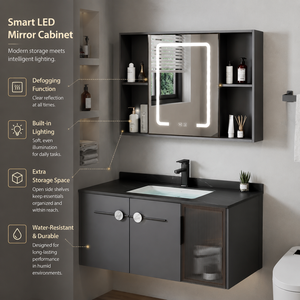 Mobile Bagno Moderno a Parete con Specchio <span class=keywords><strong>LED</strong></span> e Armadietto Contenitore - Product Image 3