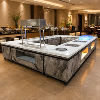 OKEY Stations de buffet mobiles personnalisées pour hôtels, comptoir de buffet en marbre avec éclairage LED, table de buffet mobile pour la restauration en extérieur