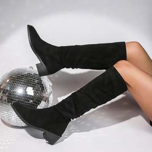 2025 automne/hiver nouveau grand chevalier femmes Western Cowboy épais ne peut pas suivre le genou haut baril empilé longues bottes - Product Image 4