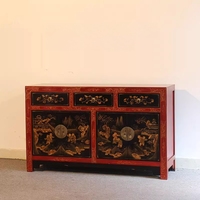 Buffet antique chinois en bois massif peint à la main, armoire de salle à manger d'entrée, finition noir et or pour salon, fait à la main, pour chaussures