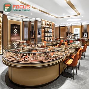 Vitrine de présentation de bijoux haut de gamme en verre, bois et métal avec éclairage LED, présentoir moderne pour boutique, stand d'exposition intérieur - Product Image 1