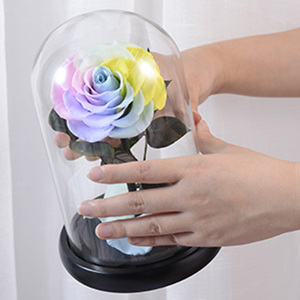 UKIQUEEN Venta al por mayor Real Touch Eternal Beauty Beast Rose Flower Recuerdo DE BODA <span class=keywords><strong>Rosas</strong></span> preservadas en cúpula de vidrio con tallo - Product Image 6