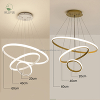 Lustre suspendu LED moderne de luxe en acrylique à 3 anneaux dorés 220V, cercle, pour la décoration de la maison et de l'hôtel, hauteur réglable
