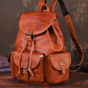 Retro Top-Grain Cowhide <b>Backpack</b> Coffee Brown Unisex Casual Travel Bag Durable Vegetable Tanned <b>Leather</b> - Product Image 3