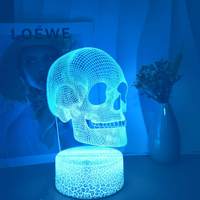 Sunssy 3D crâne principal créatif USB veilleuse veilleuse Base atmosphère lumière décorative pour amis Halloween cadeau de vacances