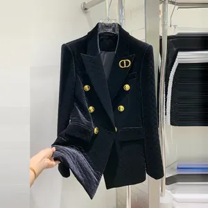 Chaqueta <span class=keywords><strong>de</strong></span> diseñador HIGH STREET, novedad 2022, para <span class=keywords><strong>mujer</strong></span>, doble botonadura, con costuras a cuadros, <span class=keywords><strong>de</strong></span> <span class=keywords><strong>terciopelo</strong></span>. - Product Image 1
