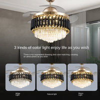 Lustre en cristal de luxe de style européen avec ventilateur invisible, luminaire de plafond pour salon américain, chambre à coucher, salle à manger, LED en métal