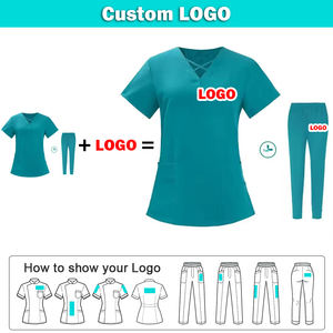Custom LOGO <b>Women</b> Adult Nurse Uniforms Doctor Nurses Dental Pet Hospital Uniform <b>Sets</b> Top Jogger Pants Scrubs <b>Suits</b> Polyester - Product Image 2