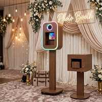 Cabina de Fotos Portátil con Diseño Retro y Acabado de Madera, Cabina de Fotos para iPad con Luz RGB y Ventilador de Refrigeración, Carcasa para Cabina de Fotos DSLR para Fiestas y Eventos