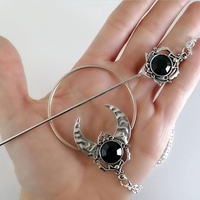 Épingle à cheveux vintage en forme de croissant de lune Kun Hong, accessoires baguette de sorcière viking plaquée argent, coiffe en alliage pour filles, 15 cm, cadeau