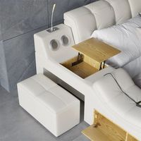 Lit intelligent moderne en cuir de haute qualité, très vendu, avec armoire de rangement mobile en bois massif et dossier réglable confortable