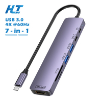 Base de Conexión USB-C 7 en 1 de Aleación de Aluminio 4K para Cargador PD de 100W, Lector de Tarjetas SD y TF con Doble USB 3.0, Hub Multipuerto para Windows