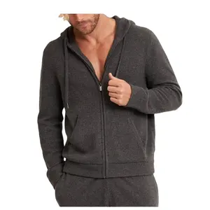 Custom 100% Pure Men Hoodies Cashmere Knitted Pullover Zipper Wool Cashmere Hoodie Mens With Pockets