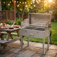 Barbecue rotatif en acier inoxydable avec hauteur réglable et chariot pliable et portable comme une valise de transport