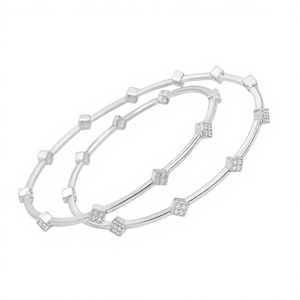Geometric 925 Silver <b>Bangles</b> With Princess Cut Crystal Rhinestones Bezel <b>Set</b> Minimalist Unisex Everyday Wear Jewelry - Product Image 1