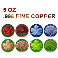 Pièce de monnaie en cuivre fin 99,9 % de 5 oz, motif feuille d'érable des quatre saisons, colorée, imprimée UV, pièce de collection commémorative ronde