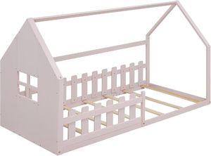 Cama de Casa de princesa, cama individual rosa para Niñas para guardería con barrera y cabeza, diseño único, marco de cama moderno de madera para niños - Product Image 6