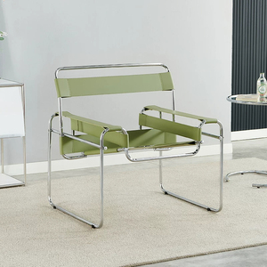 Fauteuil simple Vassili Antique en cuir et acier inoxydable pour salon, style moderne minimaliste de luxe - Product Image 5