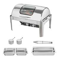 Lot de 2 kits chauffe-plats écologiques en acier inoxydable 9QT, argent et or, avec 2 bacs demi-taille pour hôtels et restaurants