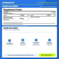 LIFEWORTH Capsules de poudre de racine de betterave sans saveur 1300mg Formule de référence 60 gélules pour 30 jours Complément botanique pour le soutien énergétique