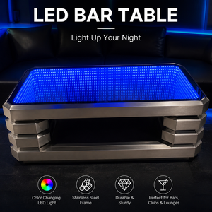Round <strong>Bar</strong> High Tables for <strong>Outside</strong> LED Light Up Cocktail Table Infinity Mirror Stainless Steel Durable for Pub Club Garden Party - Product Image 1