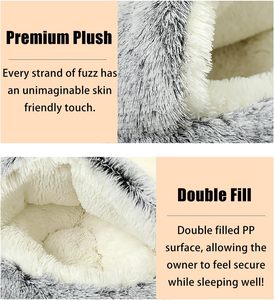 Lit pour chat et chien confortable et écologique, semi-fermé, pour l'intérieur, en peluche imprimée, amovible, lavable, portable, pour l'hiver - Product Image 5
