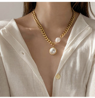 Collier pendentif en perles d'eau douce épaisses, chaîne cubaine en acier inoxydable inaltérable, collier de perles pour femme
