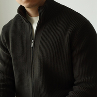 Weshallo Hiver Chunky Warm col montant Tricots Personnalisé 100% Coton Tricoté Cardigan Pull pour Hommes