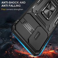 Coque antichoc pour Samsung Galaxy A17 A16 5G avec cache-caméra coulissant et béquille rotative, support magnétique pour voiture