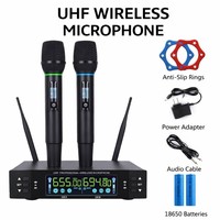 Microphone sans fil UHF en métal, double micro à main, fréquence réglable, synchronisation IR, lumière RGB, portée 100m, anti-interférence pour la scène