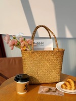 Panier cabas de luxe grande capacité tressé à la main, conteneur de rangement en osier naturel pour femme, idéal pour la plage, les pique-niques, le shopping et le rangement du linge