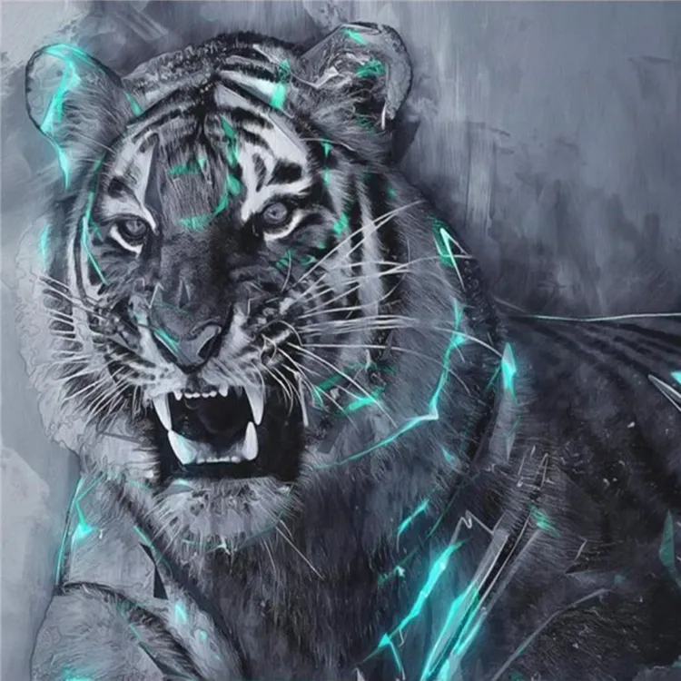Lukisan Hewan Harimau Berlian Lukisan Dinding Seni Bordir Berlian Lukisan Seni Buatan Tangan Hadiah Dekorasi Rumah
