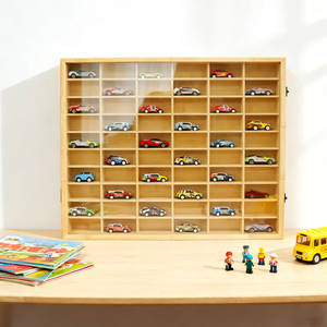 Многофункциональная полка для хранения игрушек из натурального бамбука с акриловой дверцей, настольная/настенная витрина - Product Image 3