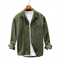 Chemise-veste pour homme à col cubain, à épaules tombantes, décontractée, unie, à manches longues, tendance