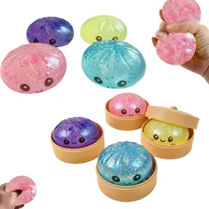 Plush Steamed Bun Squeeze Toy Simulation Bao Stress Relief Fidget Toy <b>Beads</b> Sparkles Soft Squishy Sensory Decompression - Product Image 3