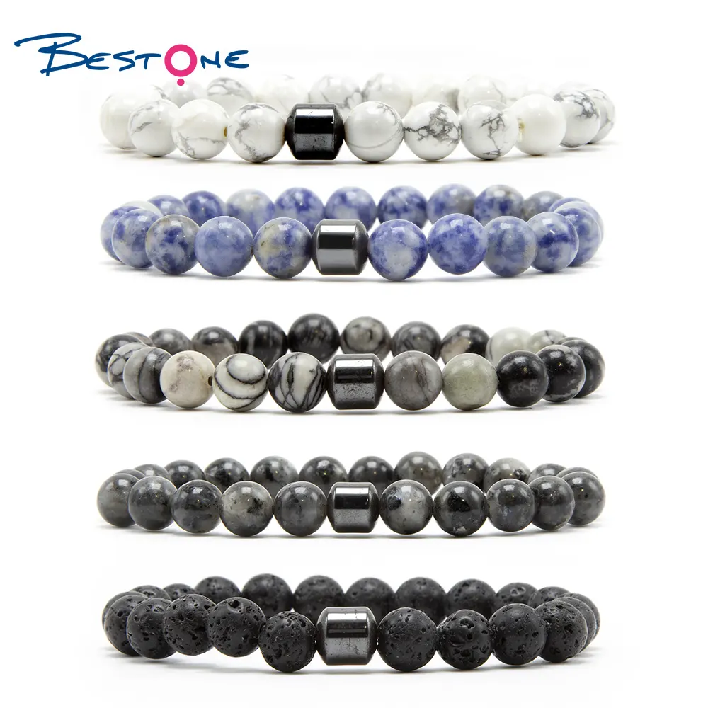 Wholesale Healing Stone Beads Bracelet Natural Gemstone Picasso JasperとMagnetic Hematite Jade Bracelet