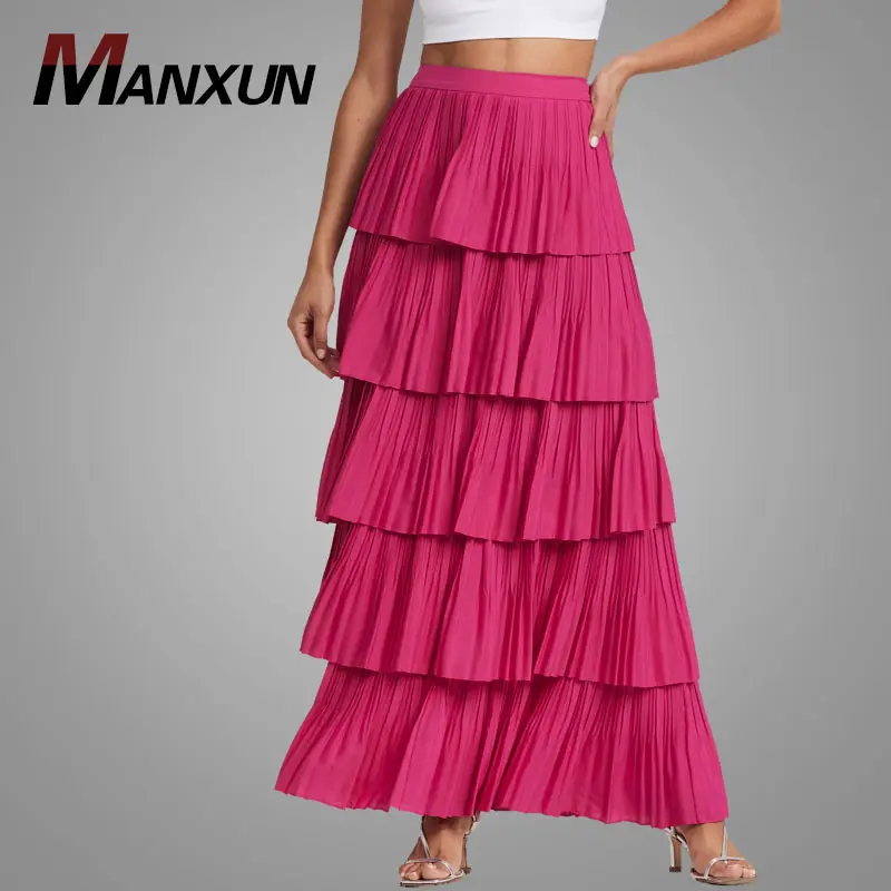 Женская модная летняя юбка на заказ с высокой талией, плиссированная юбка карамельных цветов, Длинные трапециевидные шифоновые юбки, повседневные женские юбки