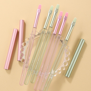 Pinceau à ongles transparent vert et rose à manche, grand carré, pour gel de photothérapie, mélange, dessin de lignes, dégradé, stylo français - Product Image 1