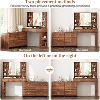 Grande coiffeuse moderne avec miroir LED, 8 tiroirs, station de charge, étagères ouvertes pour maquillage, idéale pour hôtel et chambre à coucher