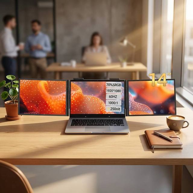 Eimio 14" Tri-portable Monitor Screen Extender Triple Laptop Screen Extender Portable Monitor for Laptop Triple Portable Monitor