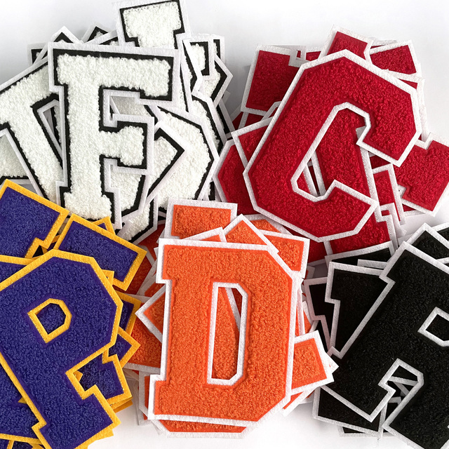 Wholesale Stock Colorful Letter Chenille Patches Custom 3D Design Towel Alphabet Badge Varsity Jacket Iron on for Clothing