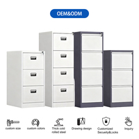 Armoire de bureau moderne à 4 tiroirs en métal, armoire de rangement verticale en acier avec serrure à commande centrale pour l'archivage de documents scolaires
