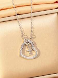 Collana con ciondolo a croce romantica in rame intarsiato con zirconi cubici e catena a serpente, regalo <span class=keywords><strong>per</strong></span> l'uso quotidiano <span class=keywords><strong>per</strong></span> amici - Product Image 2
